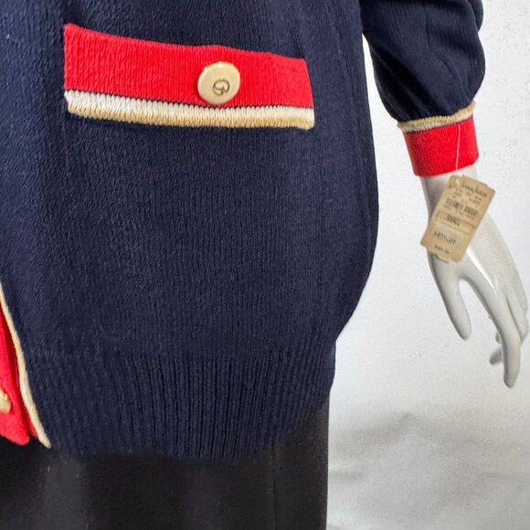 St. John Collection By Marie Gray Navy Cardigan With Red & Gold Trim S - Picture 13 of 16